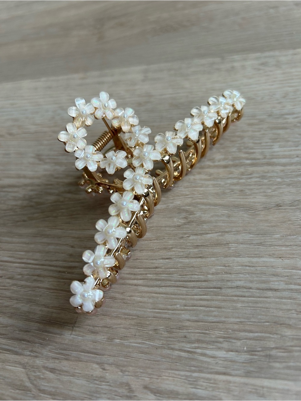Gold Floral Pearl Clip - Women's Hair Accessory
